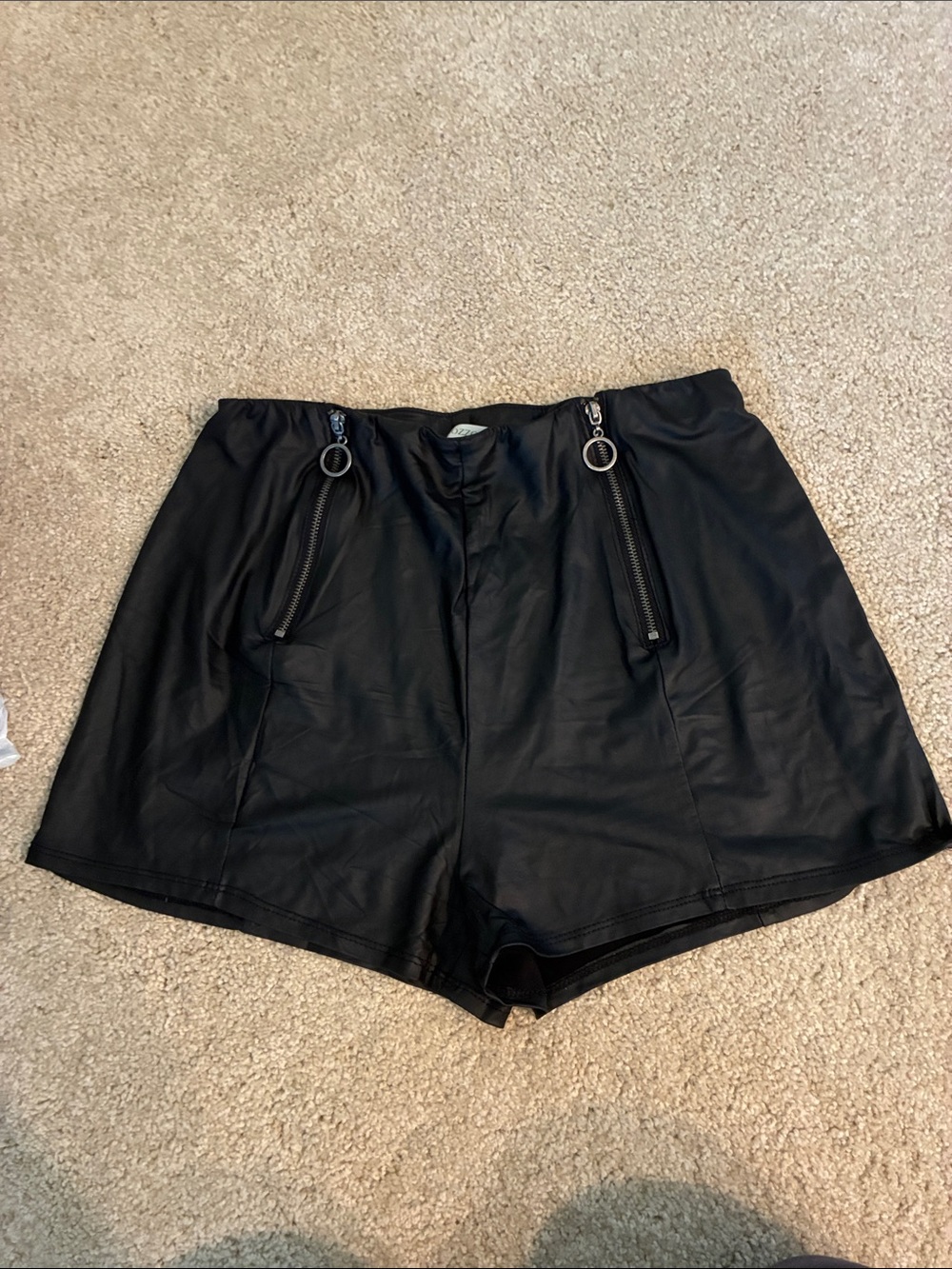 Bozzolo Black Faux Leather High-Waist Zip Pocket Shorts
